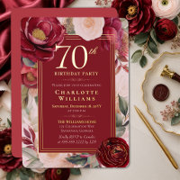 Elegant Red Camellia Floral 70th Birthday Gold