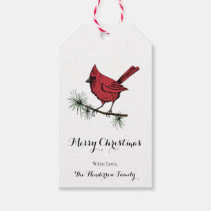 Elegant Red Cardinal Bird Christmas Gift Tags