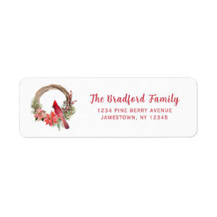 Elegant Red Cardinal Bird Christmas Holiday  Return Address Label