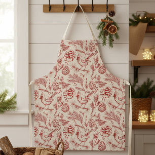 Elegant Red Cardinal Bird, Pine and Winter Berries Apron