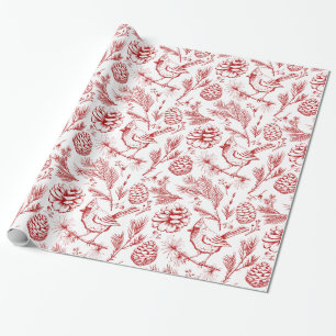 Elegant Red Cardinal Bird, Pine and Winter Berries Wrapping Paper
