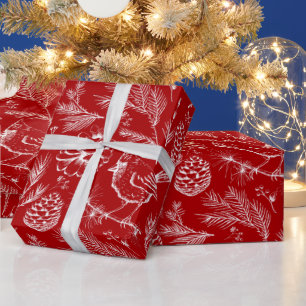 Elegant Red Cardinal Bird, Pine and Winter Berries Wrapping Paper