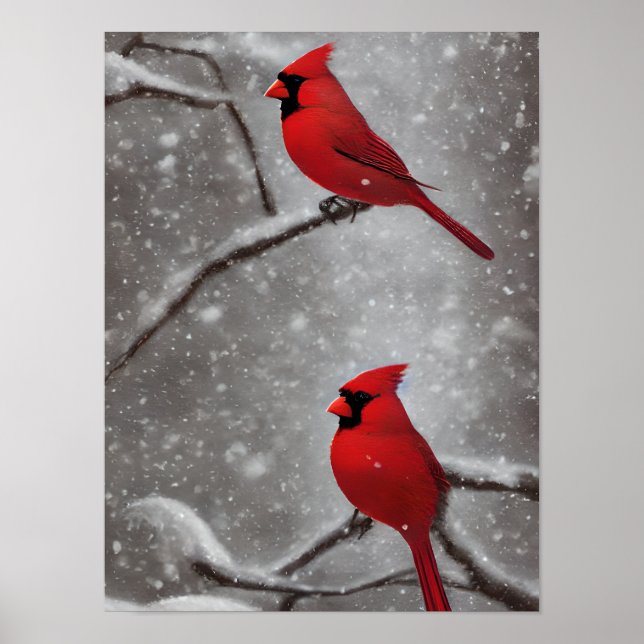 Elegant Red Cardinal Birds Art Poster (Front)