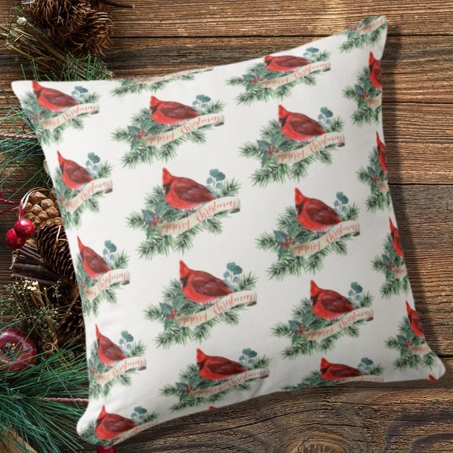 Elegant Red Cardinal Botanical Christmas  Cushion (Creator Uploaded)