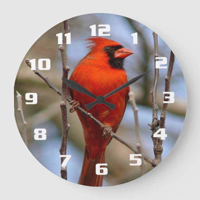 Elegant Red Cardinal Large Clock (Front)