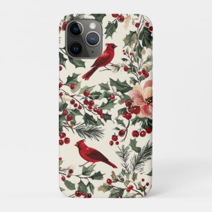 Elegant Red Cardinal Winter Botanical Cream iPhone 11 Pro Case