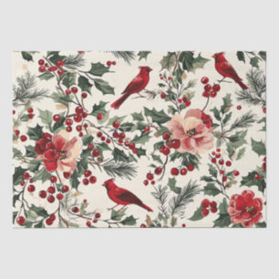 Elegant Red Cardinal Winter Botanical Cream Tissue Paper