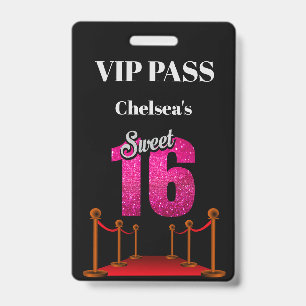 Elegant Red Carpet Hollywood Theme Sweet 16 VIP ID Badge