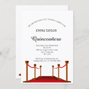 Elegant Red Carpet Quinceañera Sweet 16 Custom   Invitation