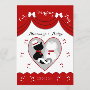 Elegant Red Cat Wedding Couple Invitations