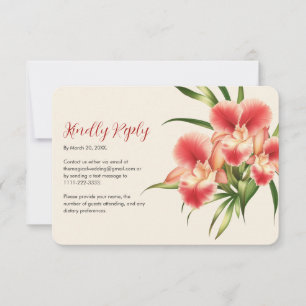 Elegant Red Cattleya Orchids Flowers Wedding RSVP Card