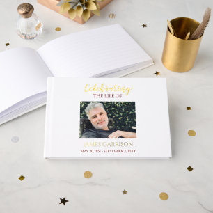 Elegant Red Celebration of Life Photo Memorial Guest Book