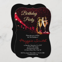 Elegant Red Champagne Birthday Party Invite