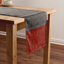 Elegant Red & Charcoal Damask Star Pattern Short Table Runner