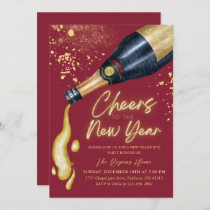 Elegant Red Cheers The To New Year Holiday Party Invitation