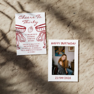 Elegant Red Cheers to Thirty Cocktail 30 Birthday Invitation