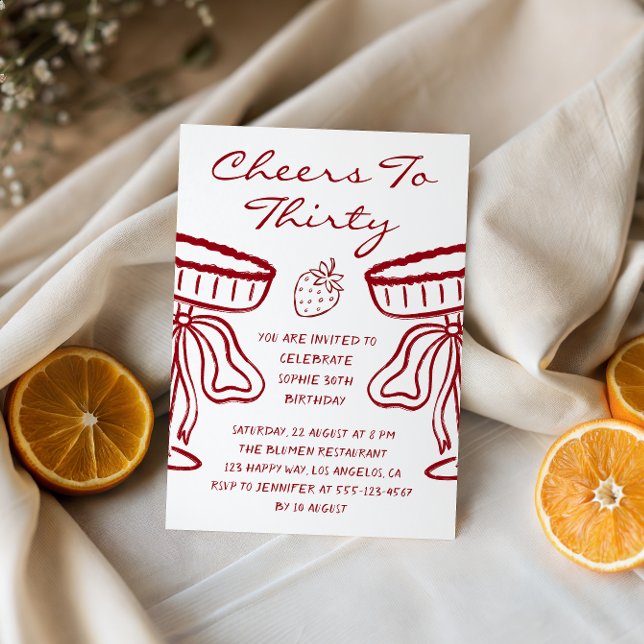 Elegant Red Cheers to Thirty Strawberry Birthday Invitation (Creator Uploaded)