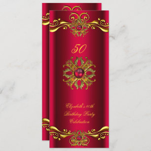 Elegant Red Cherry Jewel Gold Birthday Party Invitation
