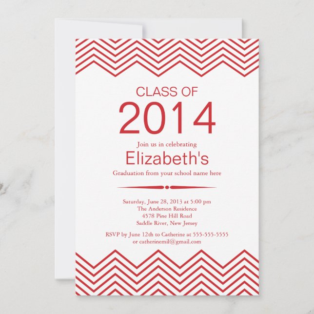 Elegant Red Chevron Graduation Party Invitation (Front)