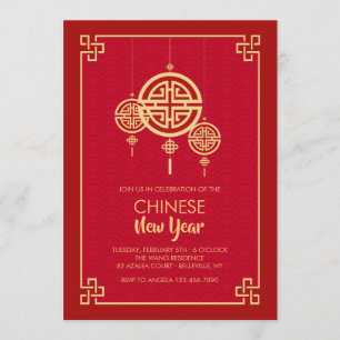 Elegant Red Chinese New Year Party Invitation