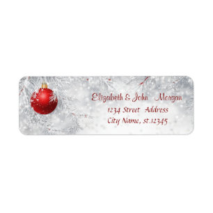Elegant Red Christmas Ball,Pine Tree Branches Return Address Label