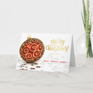 Elegant Red Christmas Ball Stars Christmas Holiday Card