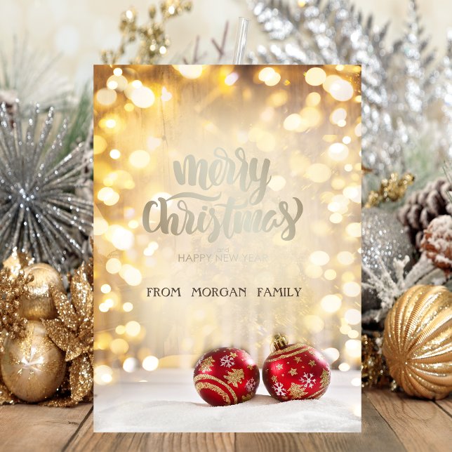Elegant Red Christmas Balls Bokeh Holiday Card (Creator Uploaded)