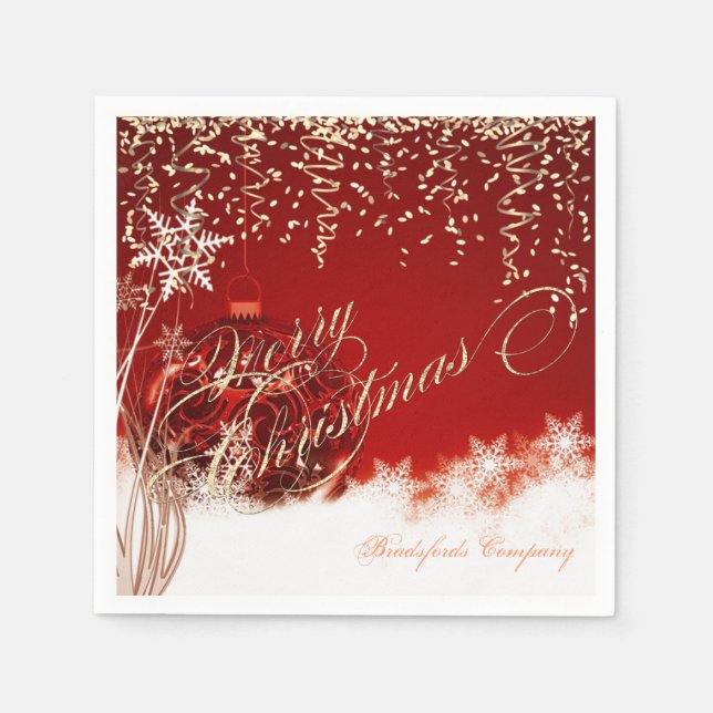 Elegant Red, Christmas Balls, Gold Confetti Napkin (Front)