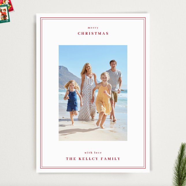 Elegant Red Christmas Berry Simple Frames 3 Photo Holiday Card (Creator Uploaded)