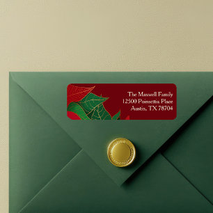 Elegant Red Christmas Botanical Return Address Label