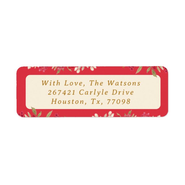 elegant red christmas botanical return address return address label (Front)