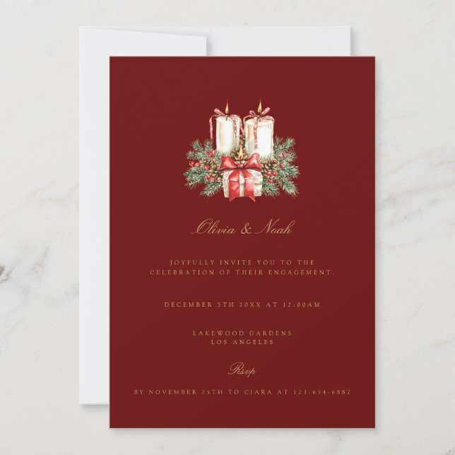 Elegant Red Christmas Decor Engagement Invitation (Front)