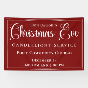 Elegant Red Christmas Eve Candlelight Service Banner