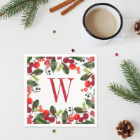 Elegant Red Christmas Greenery Monogram Wreath