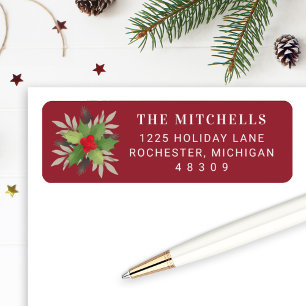 Elegant Red Christmas Greenery Return Address Label