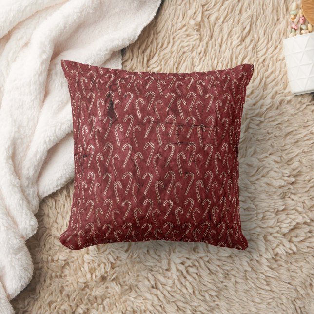 Elegant Red Christmas Holiday Candy Canes Cushion (Blanket)