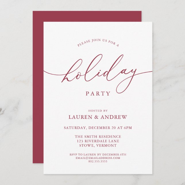 Elegant Red Christmas Holiday Party Invitation (Front/Back)