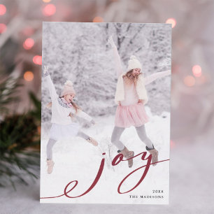 Elegant Red Christmas Joy Minimalist Photo Holiday Card