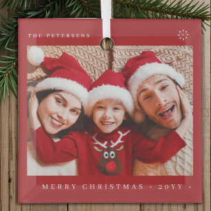 Elegant red Christmas minimal fun photo family Glass Tree Decoration