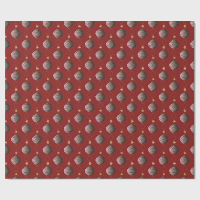 Elegant Red Christmas Ornament Wrapping Paper  (Flat)