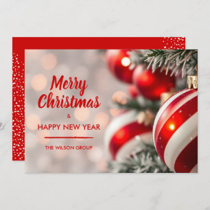 Elegant Red Christmas Ornaments Business Holiday Card