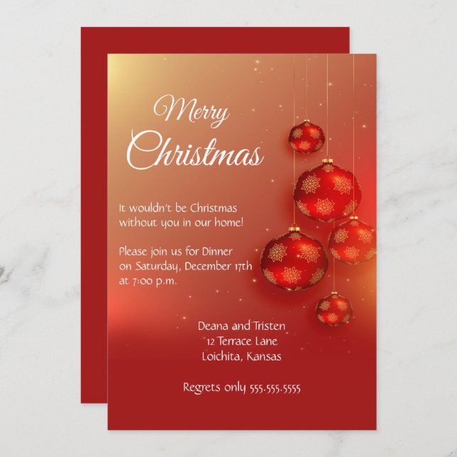 Elegant Red Christmas Party Invitation (Front/Back)