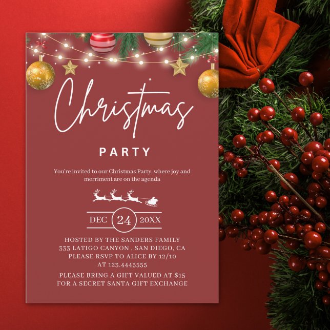 Elegant Red Christmas Party Invitation (Creator Uploaded)