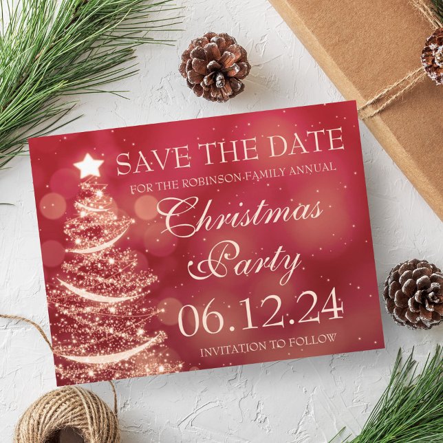 Elegant Red Christmas Party Save The Date Announcement Postcard (Elegant Red Christmas Party Save The Date Announcement Postcard)