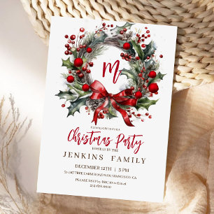 Elegant Red Christmas Party watercolor Invitation