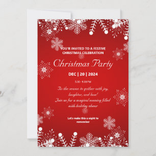Elegant Red Christmas Party with Snowflakes Invitation