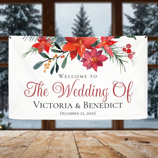 Elegant Red Christmas Poinsettia Floral Wedding Banner (Creator Uploaded)