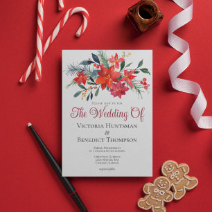 Elegant Red Christmas Poinsettia Floral Wedding Invitation