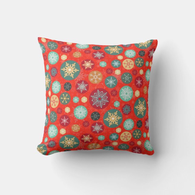 Elegant Red Christmas Snowflake Retro Pattern Cushion (Front)