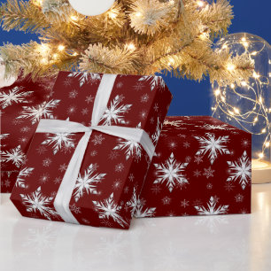 Elegant Red Christmas Snowflake Wrapping Paper